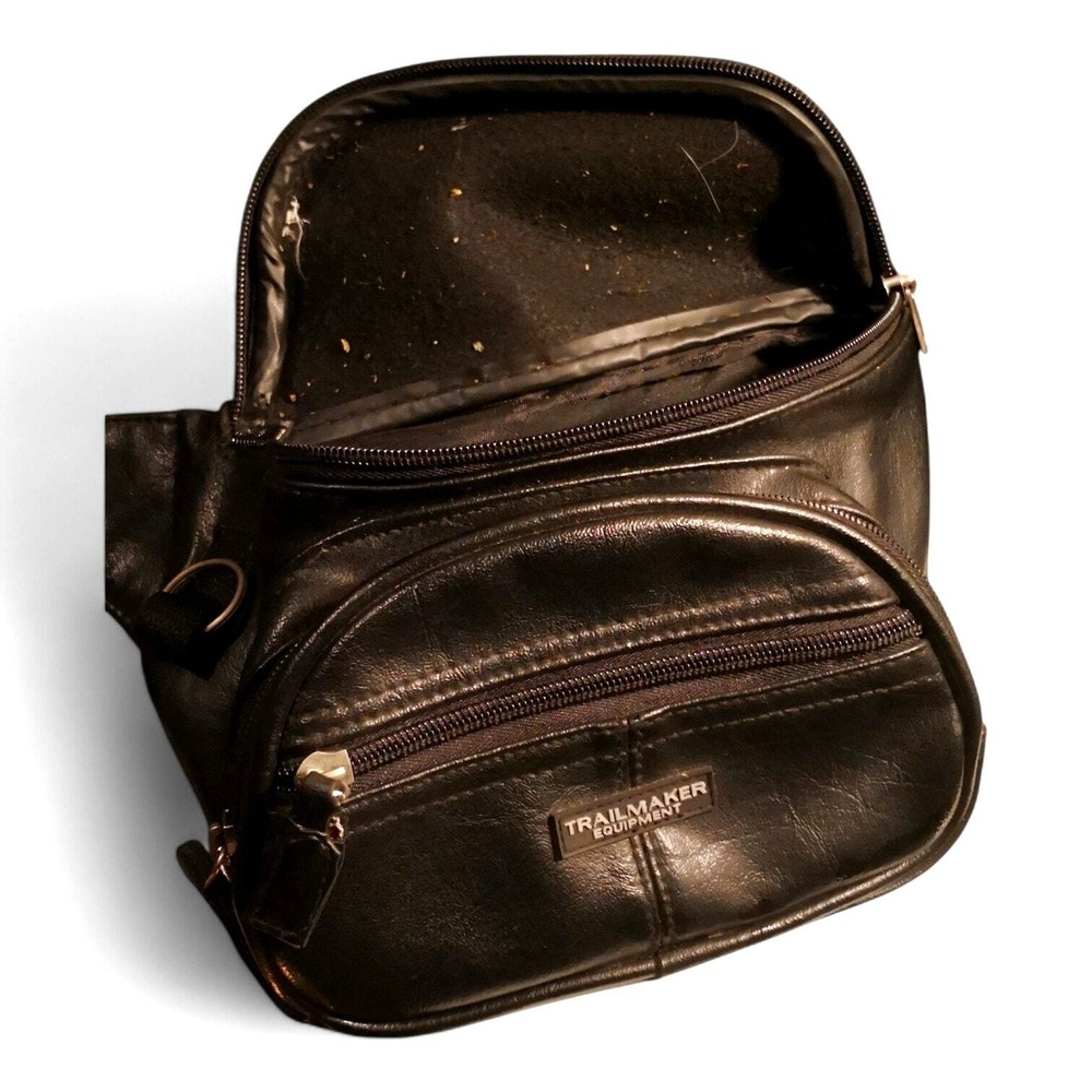 90's Vintage Trailmaker Leather Fanny Pack - Multi Pockets - Black - Old School