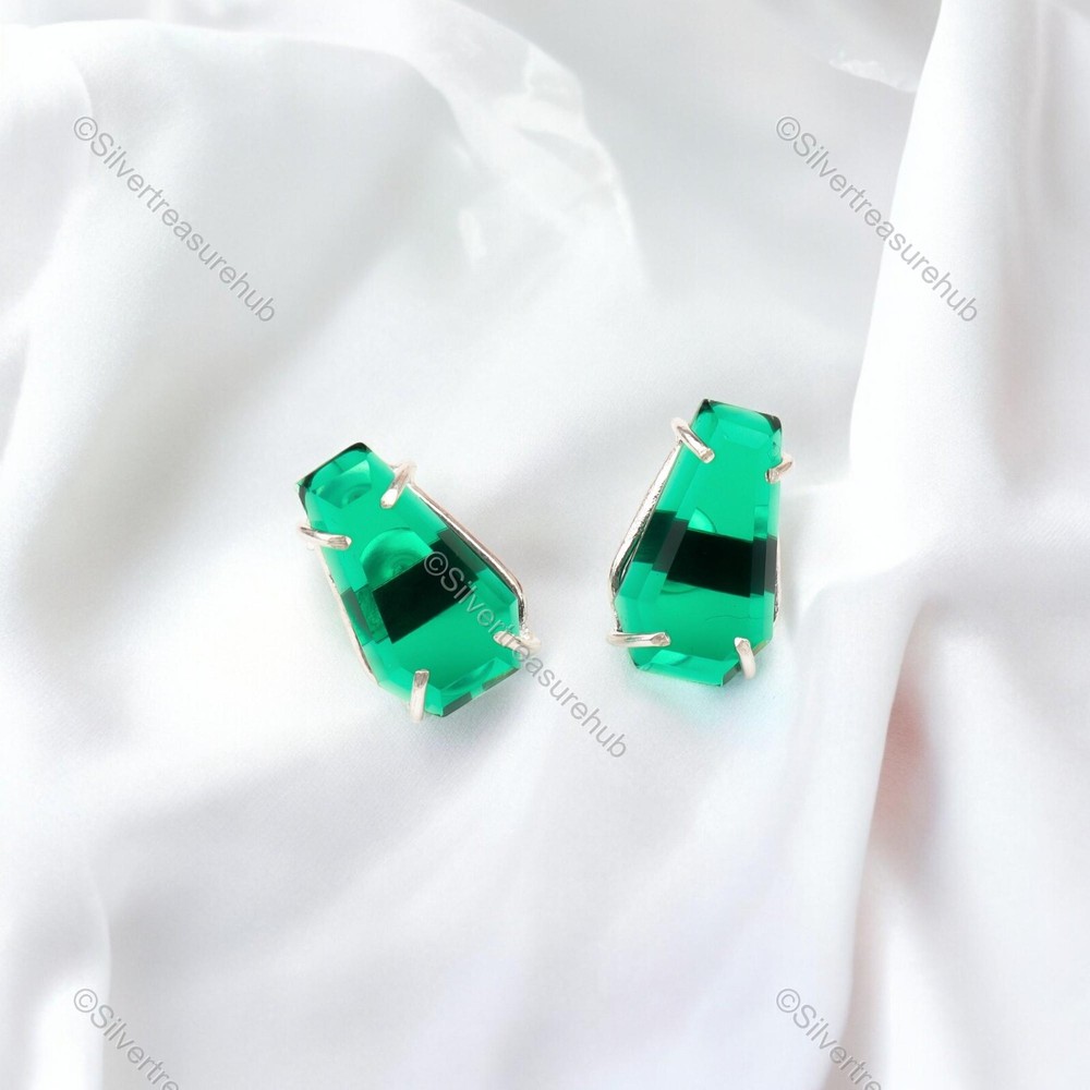 Mother's Day Sale May Natural Green Emerald Boho Dangle Earrings Sterling Silver-image