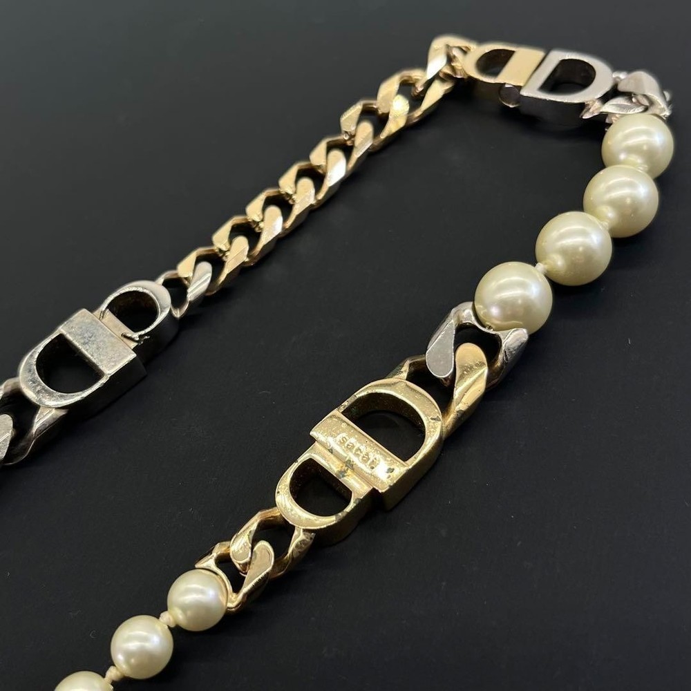 Dior x Sacai Chain Link Pearl Necklace with CD Charm