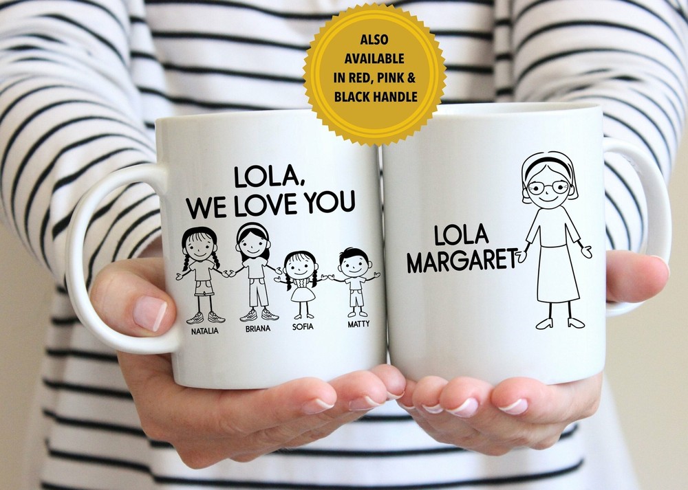 Unique Lola Grandmother Gift Mug L Personalized Stick Figure Family L Christmas