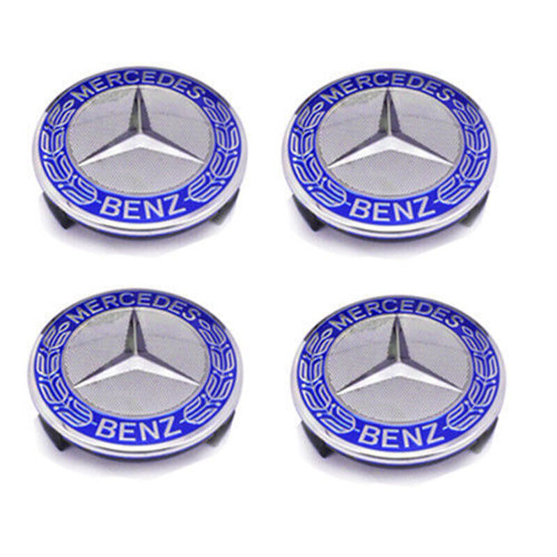 Set of 4 75MM Wheel Center Caps Hubcaps for Mercedes AMG Wreath Light Blue