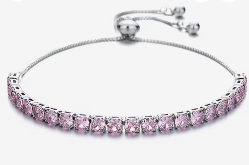 Pink Zircon 4mm Bolo Sterling Silver Bracelet for Women 7.5 Inch