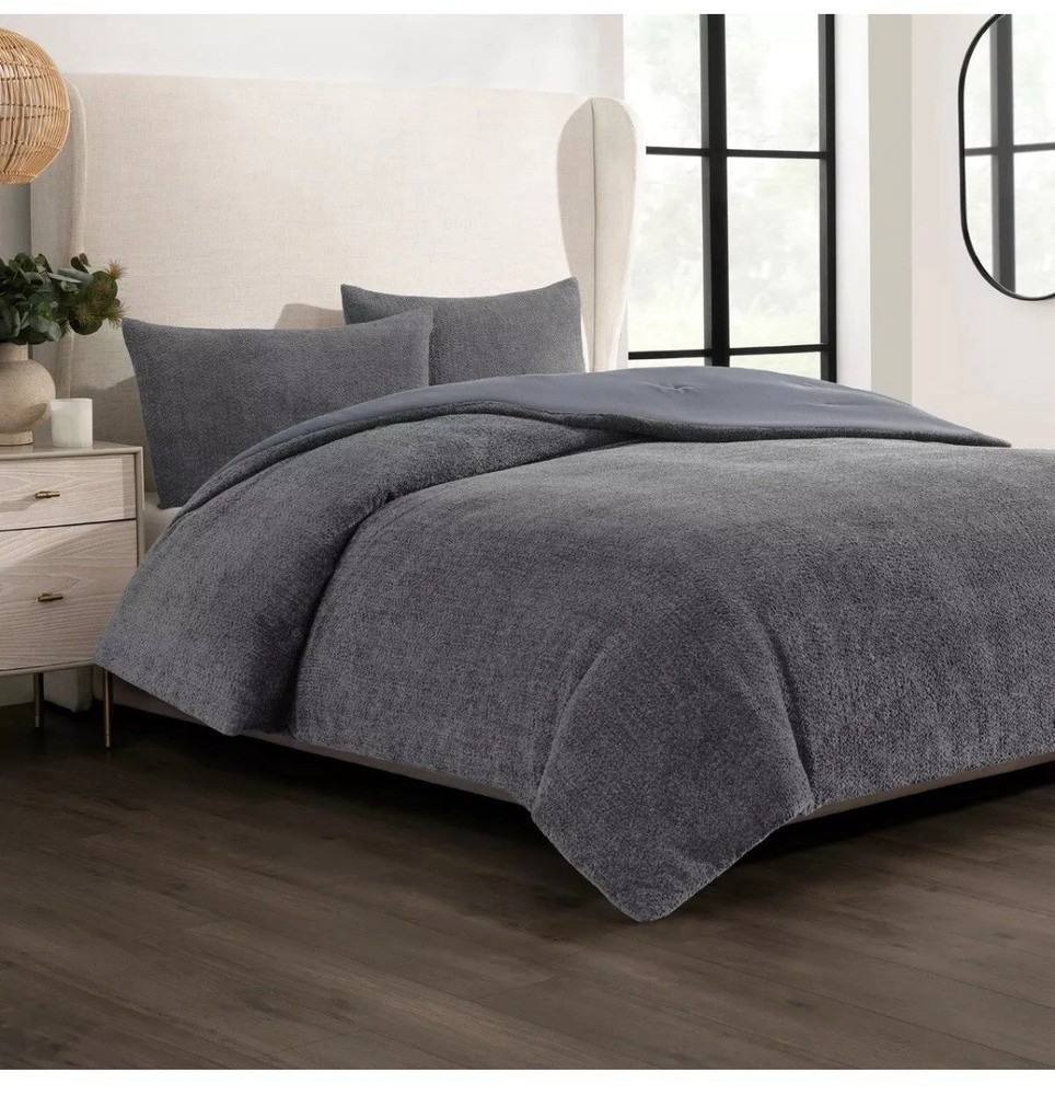 Coco Cozy Timeless Luxury Boucle Queen Comforter Set in Gray