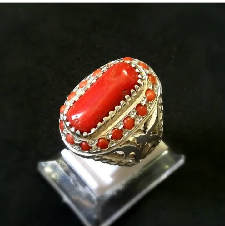Original Italian Marjan Stone Men Ring Marjan Gemstone Coral Silver 925 handmade