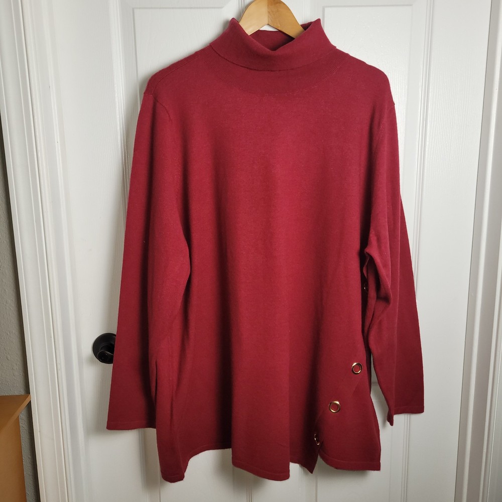 Soft Surroundings Red 3XL Turtleneck Tunic Sweater with Gold Grommets New