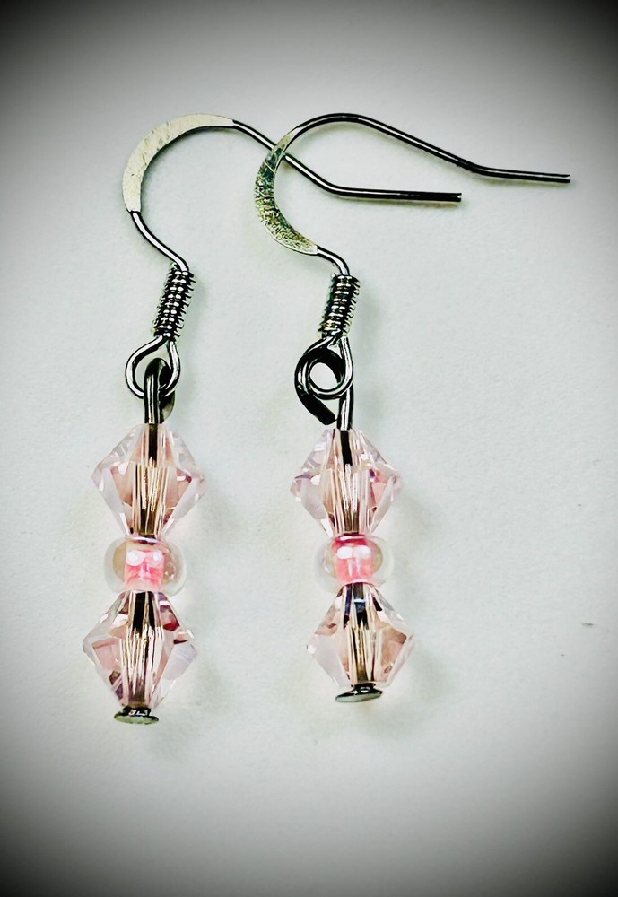 Elegant Pink Czech Crystal Earrings with Silver Ear Wires