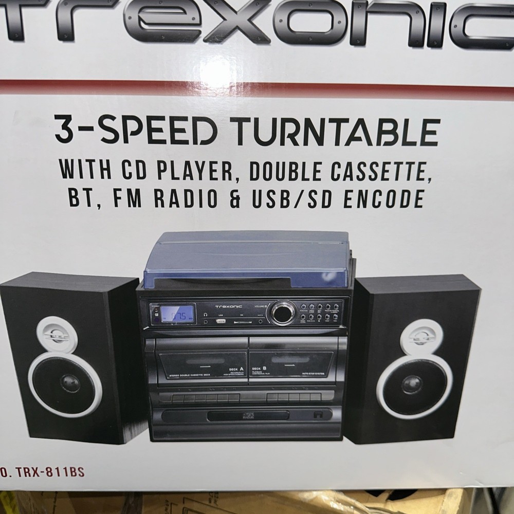 Trexonic TRX-811BS-RB 3-Speed Turntable with CD Player Dual Cassette Bluetooth FM Radio