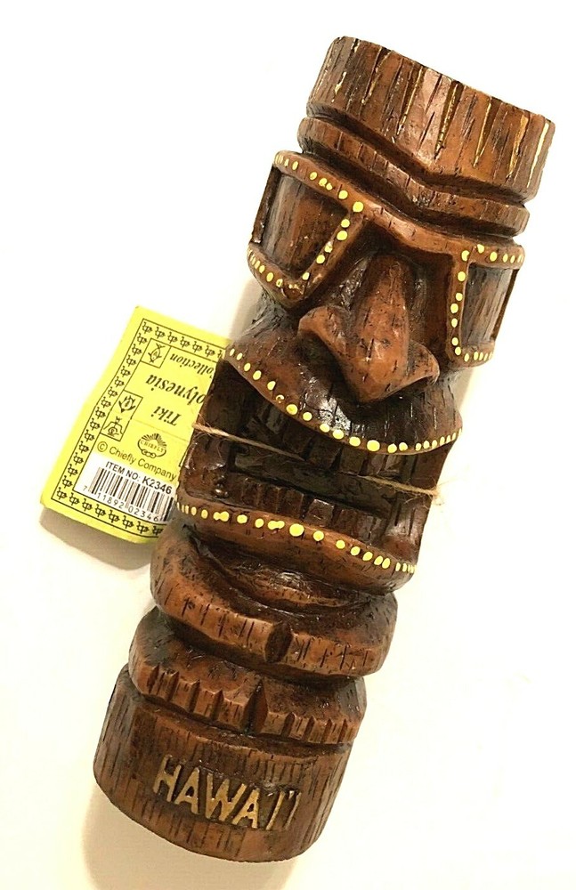 Chiefly Co. Hawaii Tiki Polynesia Collection Happy Brown Wood Statue 6.5” No Tag