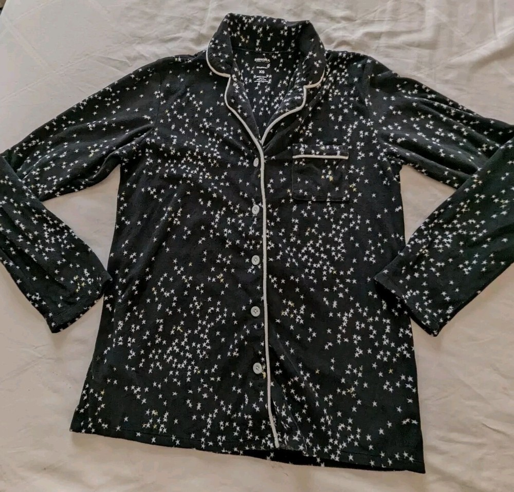 Sonoma Black Star Print Faux Fur Plush Pajama Set in XS