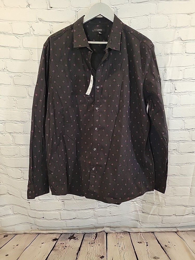Alfani LS Wove Black CBO SZ-XL Button Down Shirt NWT $60