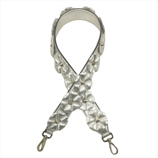 FENDI Strap You Webbing Shoulder Strap in Silver Leather Bag Accessory