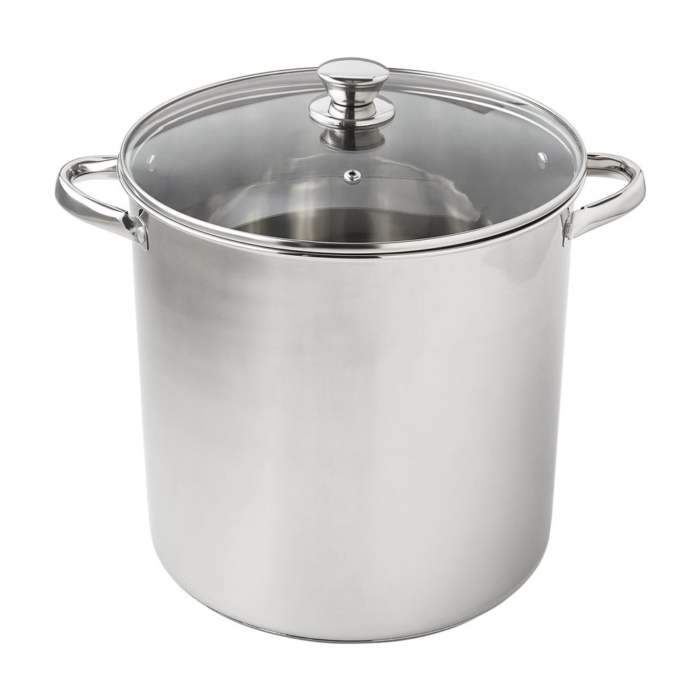 Stainless Steel 16Qt Stock Pot W/ Glass Lid Induction Compatible Dishwasher Safe