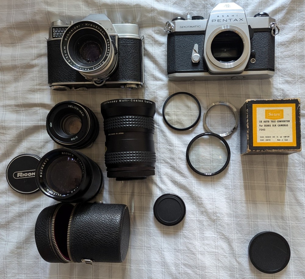 Vintage 35MM Camera Bundle 2 Camera 3 Lenses & More Untested As-Is