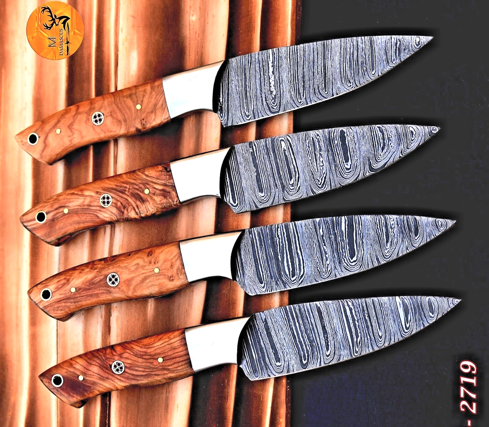 Custom Handmade Forged Damascus Steel Chef Steak Knife Set Kitchen Knives 2719