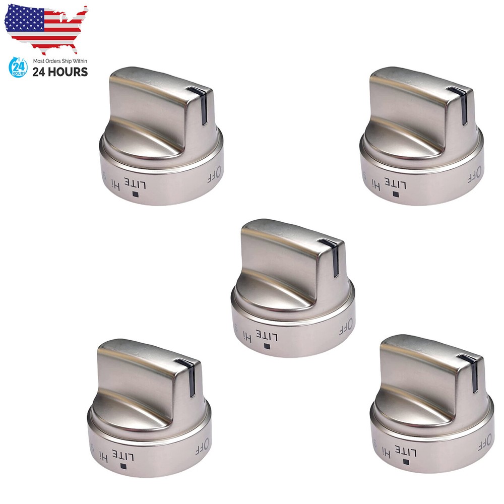 5 PACK NEW Replacement For GE Gas Range Stove Stainless Steel Look Control Knob