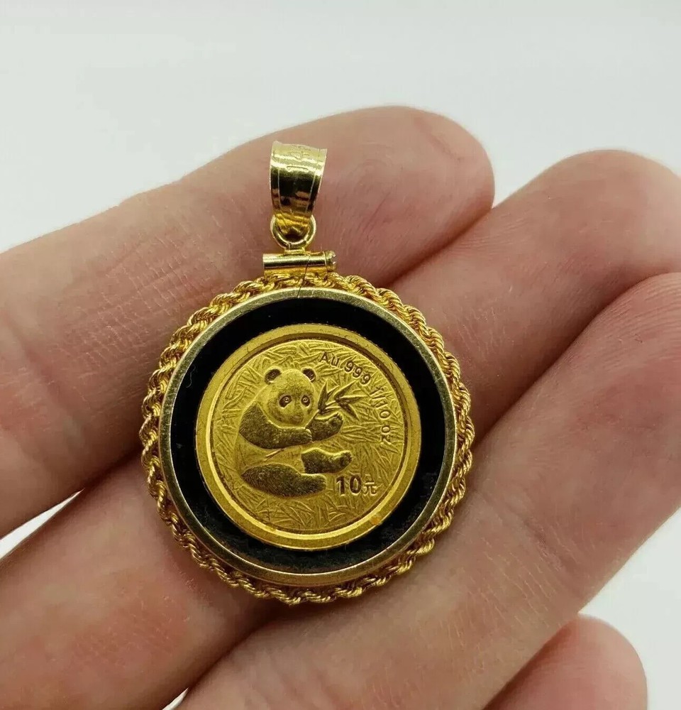 14k Gold Plated Panda Coin Pendant in 925 Sterling Silver