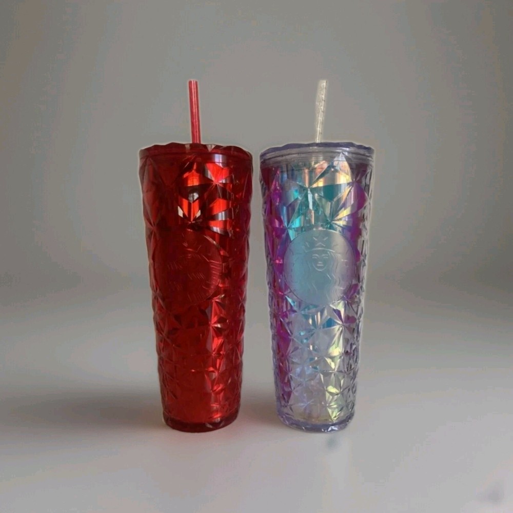 Starbucks 24oz Holiday Red Iridescent Jeweled Tumbler Brand New