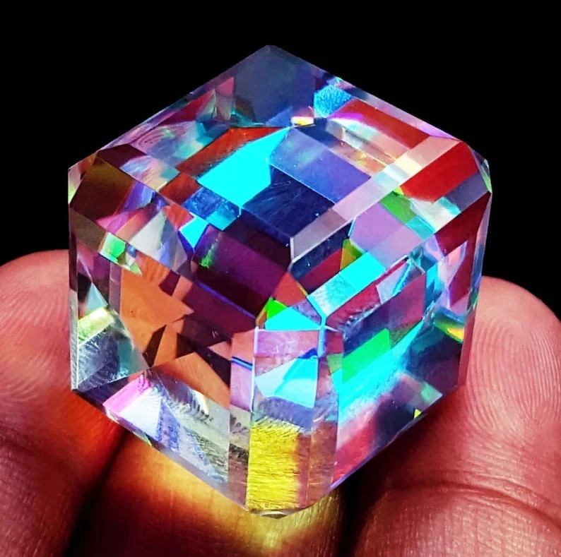 110+ Ct Certified Mystic Topaz Gemstone Cube Cut Rainbow Fire Limited Time Dea-image