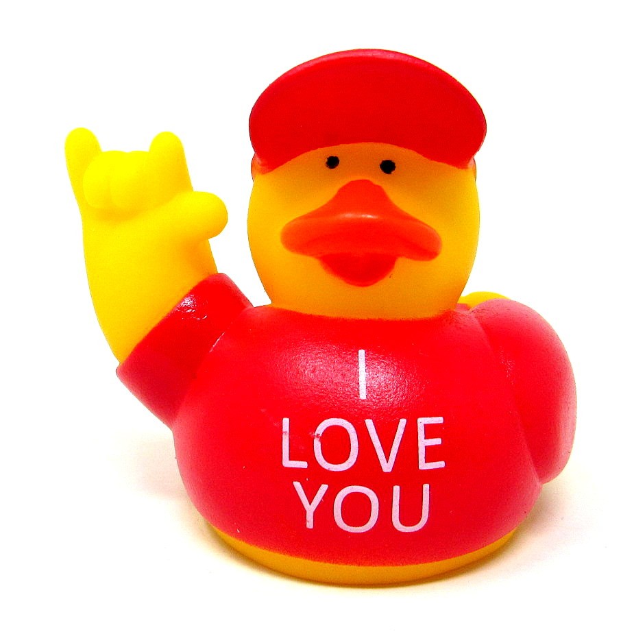 Red I Love You ASL Rubber Duck 2in Squeaky Bath Toy US Seller