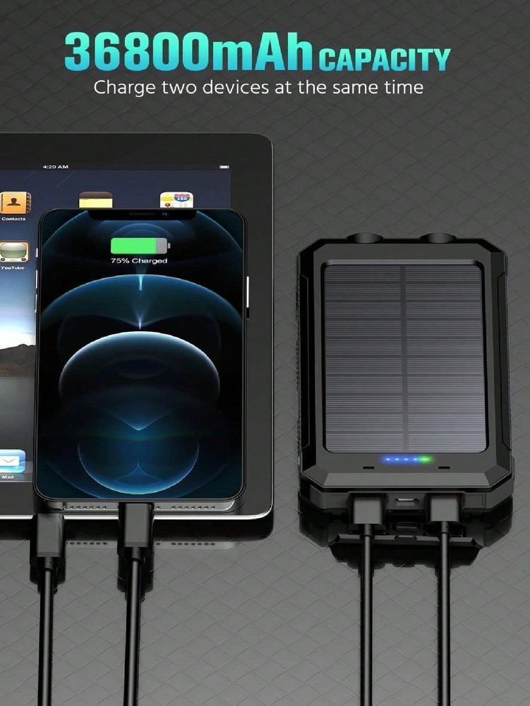 Solar-Charger-Power-Bank - 36800mAh Portable Charger,QC3.0 Fast Charger Dual USB