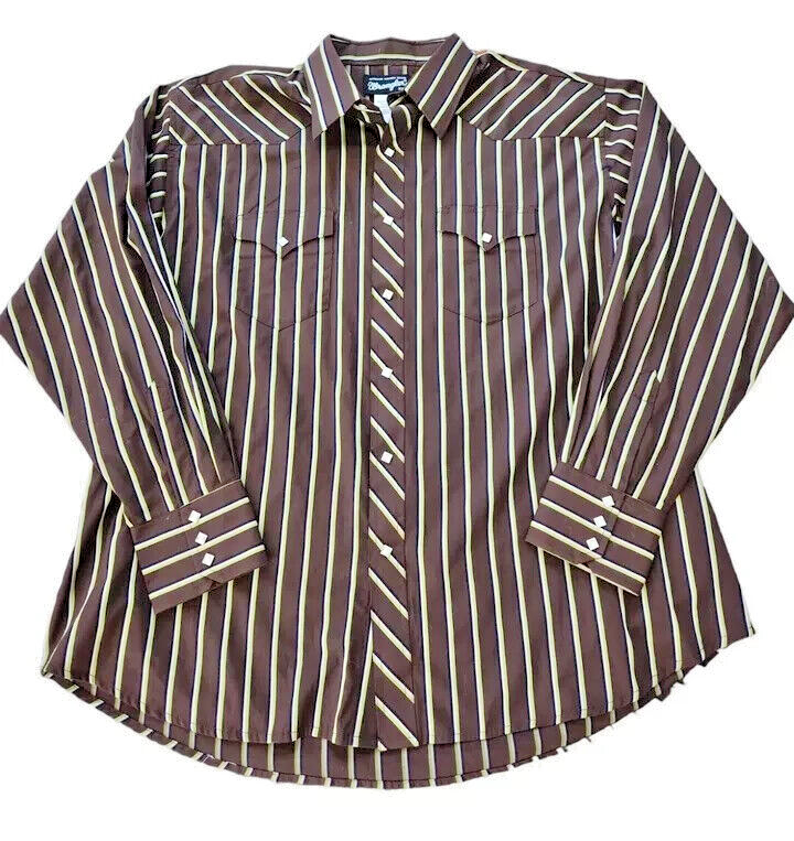 VTG Men's Wrangler Pearl Diamond Snap Western Long Sleeve Striped Shirt Size 2XL