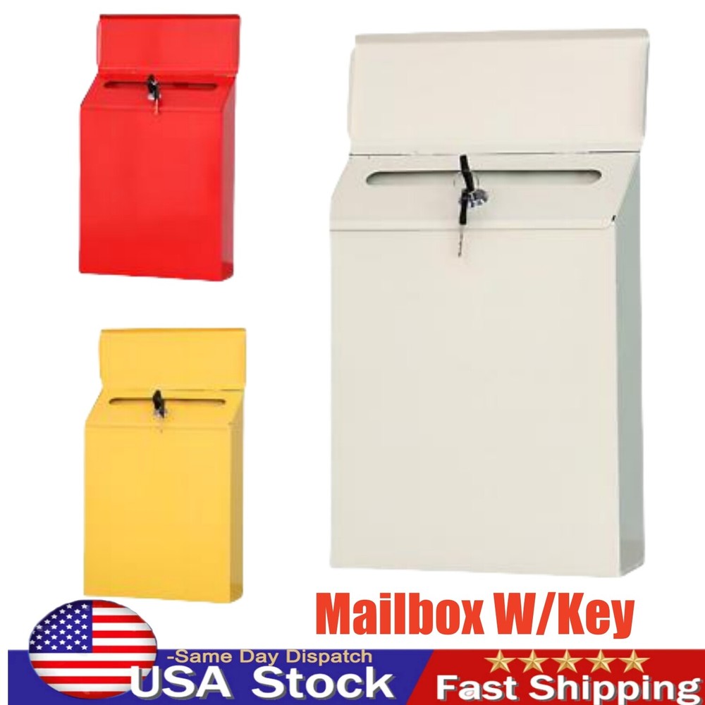 Secure Metal Wall-Mounted Locking Mailbox with Key Lock