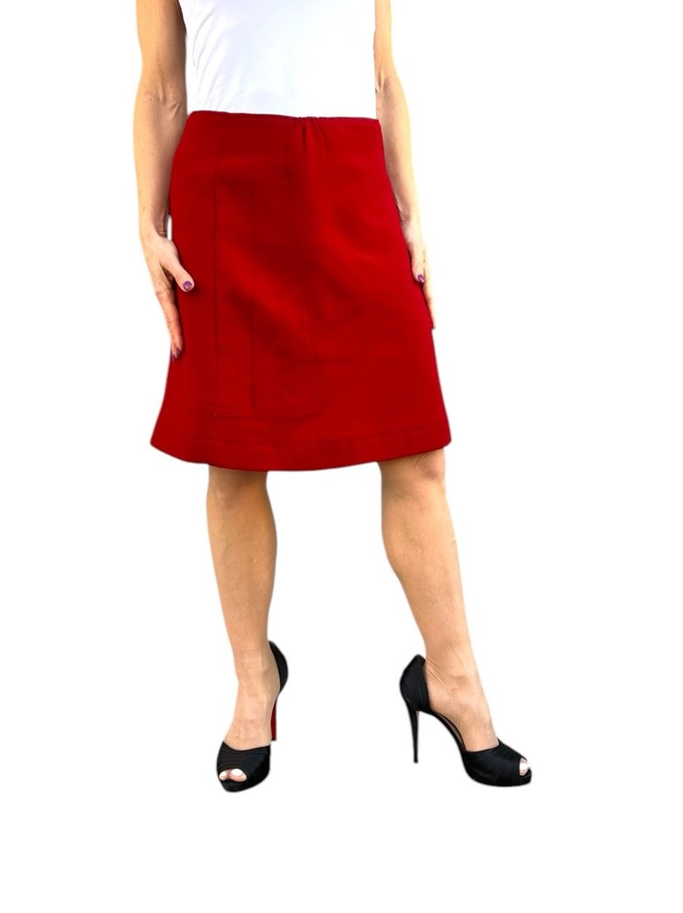 MIU MIU BY PRADA WOMEN'S RED A LINE MINI VIRGIN WOOL KNIT SKIRT SEAMED 42 6