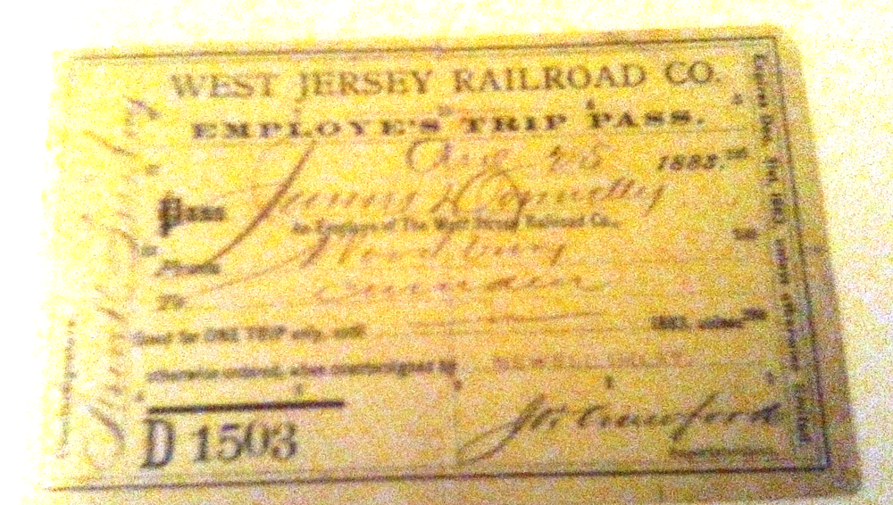 West Jersey Railroad , Employee Trip Pass 1883