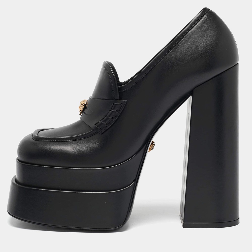 Versace Black Leather Juno Platform Pumps Size 41