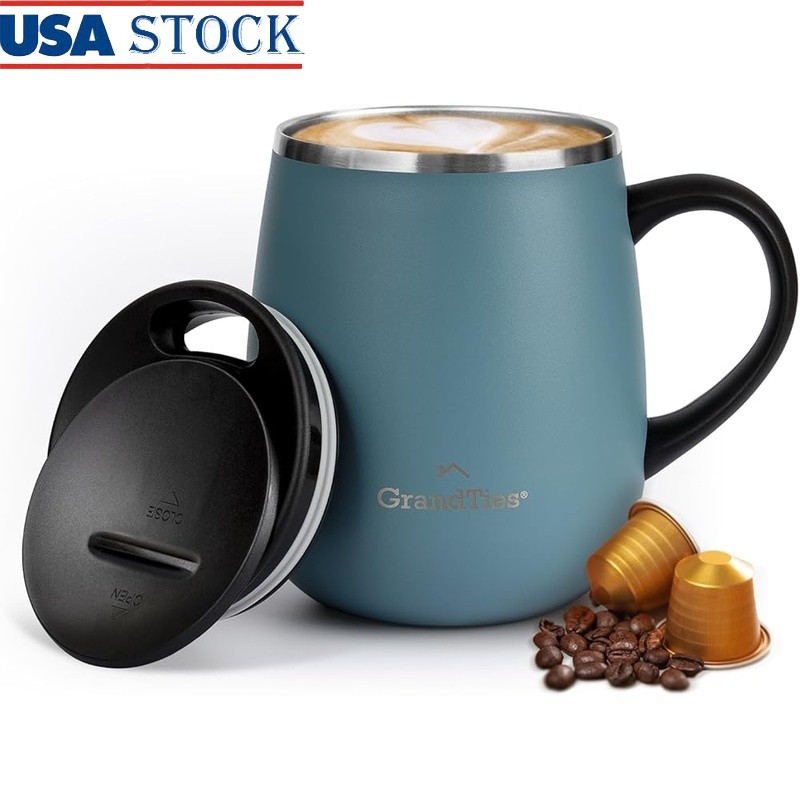Sliding Lid Insulated Travel Mug Stainless Steel Coffee Tumbler Spill Proof Cup