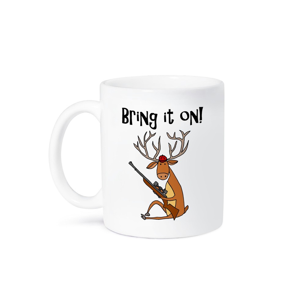 Cute Buck Deer with Rifle Cartoon Mug - Hunting Theme Design  