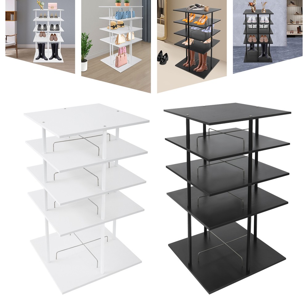 360° Rotating 4-Tier Shoe Rack Organizer with Display Shelf