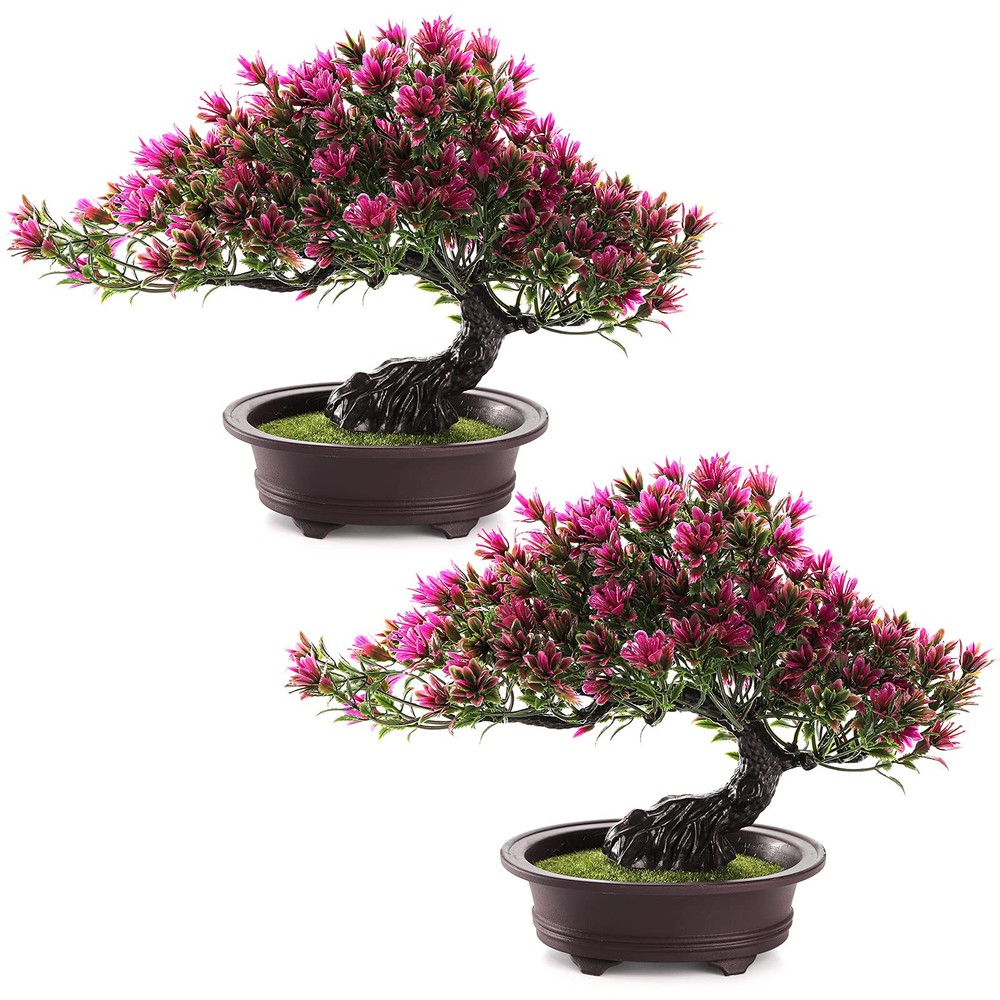 2 Pack Mini Artificial Bonsai Trees for Indoor Decor Faux Potted Plant  