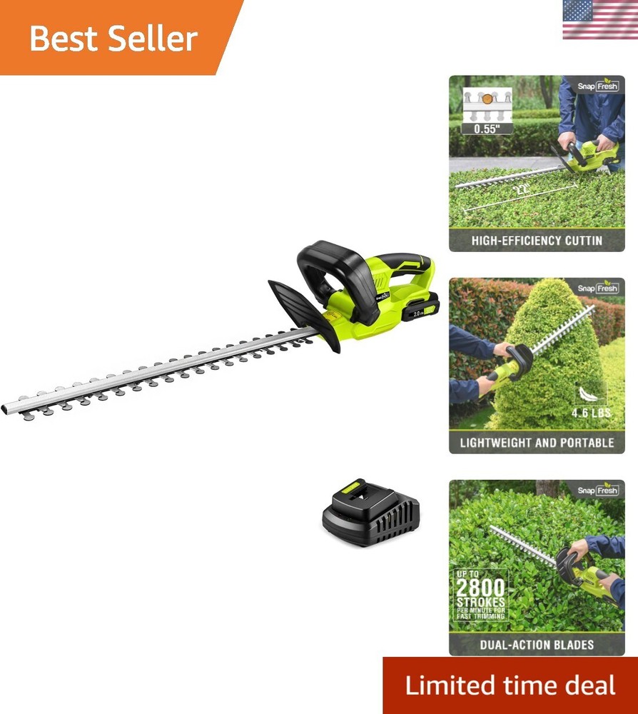 20V Cordless Hedge Trimmer with 22-Inch Dual-Action Blade Includes Battery and Fast Charger