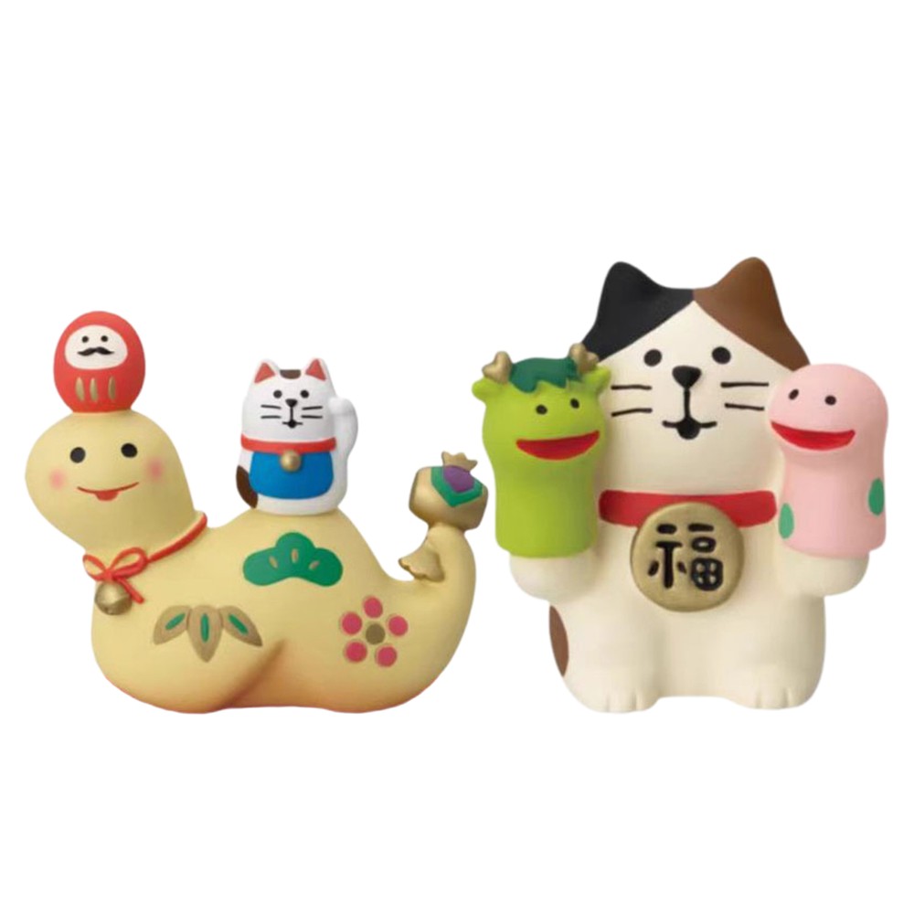 2025 Chinese Snake Year Fortune Cat Ornament Holiday Animal Resin Sculpture