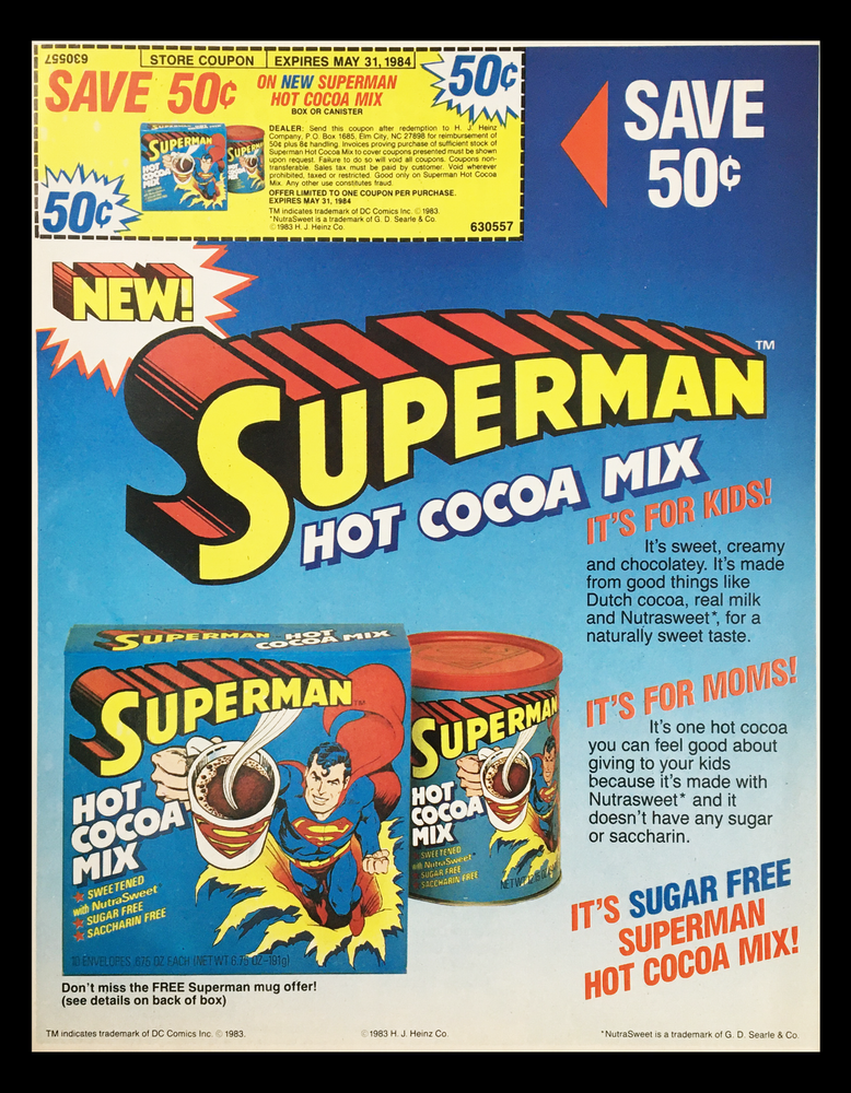 1983 Superman Hot Cocoa Mix Circular Coupon Advertisement-image