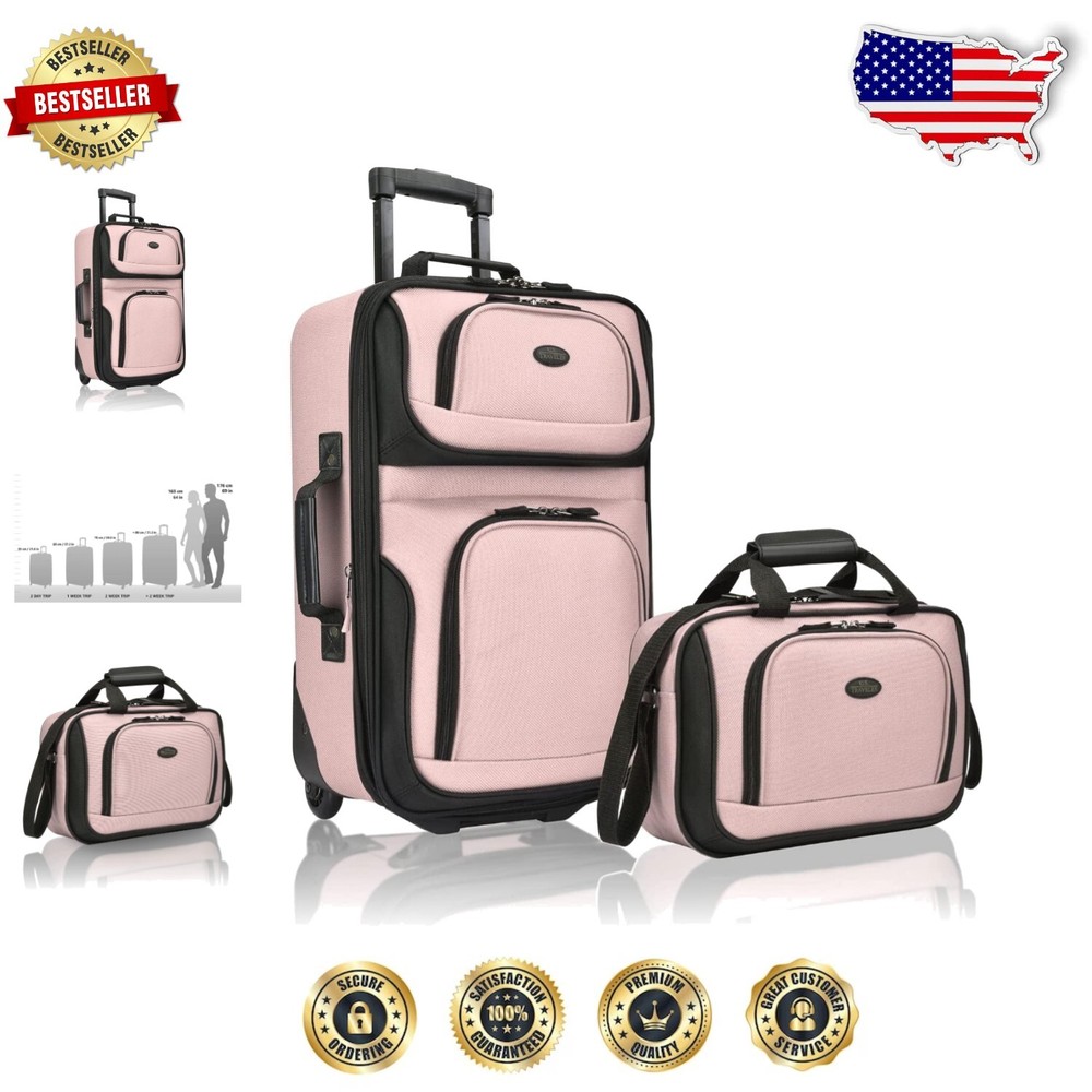 Chic Pink Expandable Carry-On Luggage Set with Matching Tote for Stylish Travelers