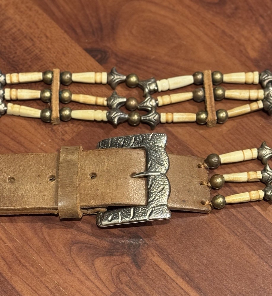Genuine Leather Beaded Belt Sz 30