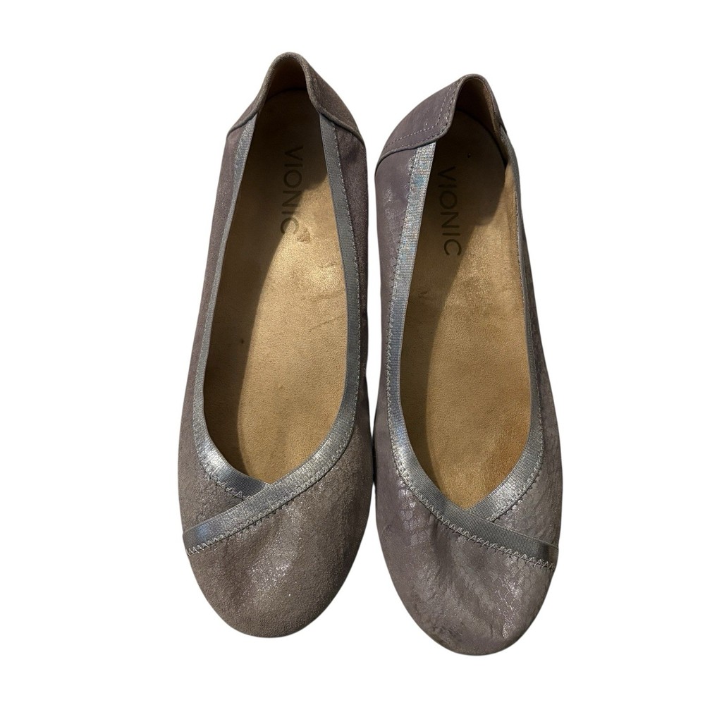 Vionic Women’s Spark Caroll Pewter Leather Ballet Flats Ballerina Slip-on Size 7