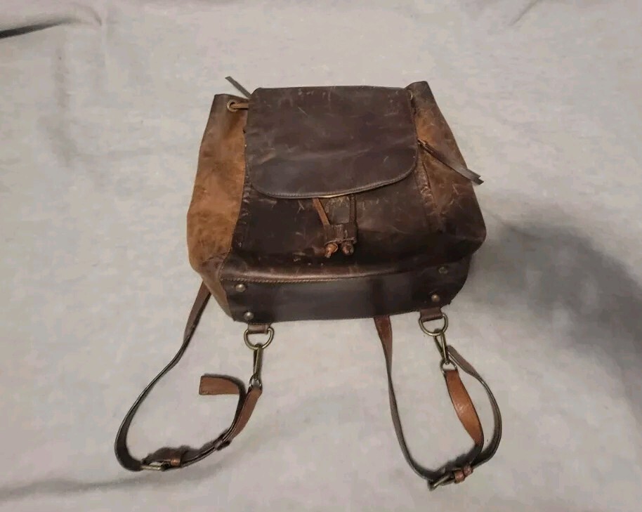 Rachel Roy Brown Genuine Real Leather Convertible Backpack Purse Distressed