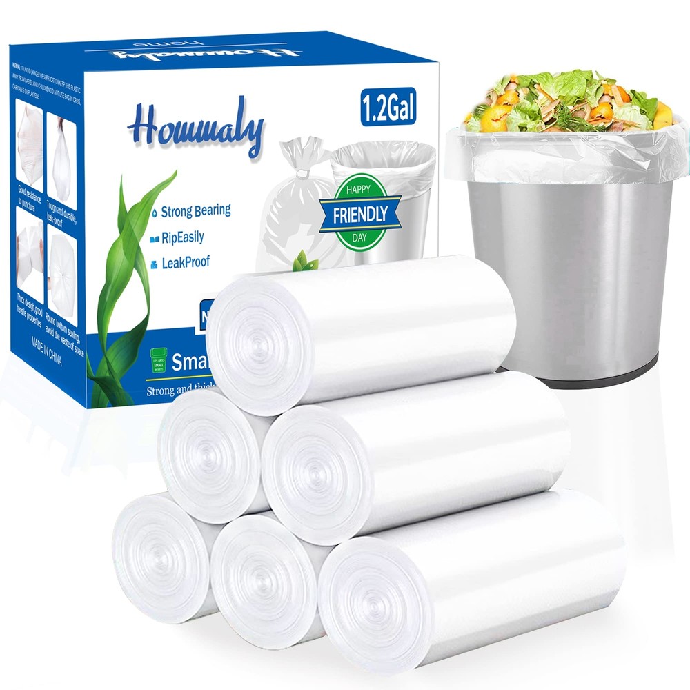1.2 gallon trash can liners,Small clear Garbage Bags 300,Extra Strong 1.2 Gal...