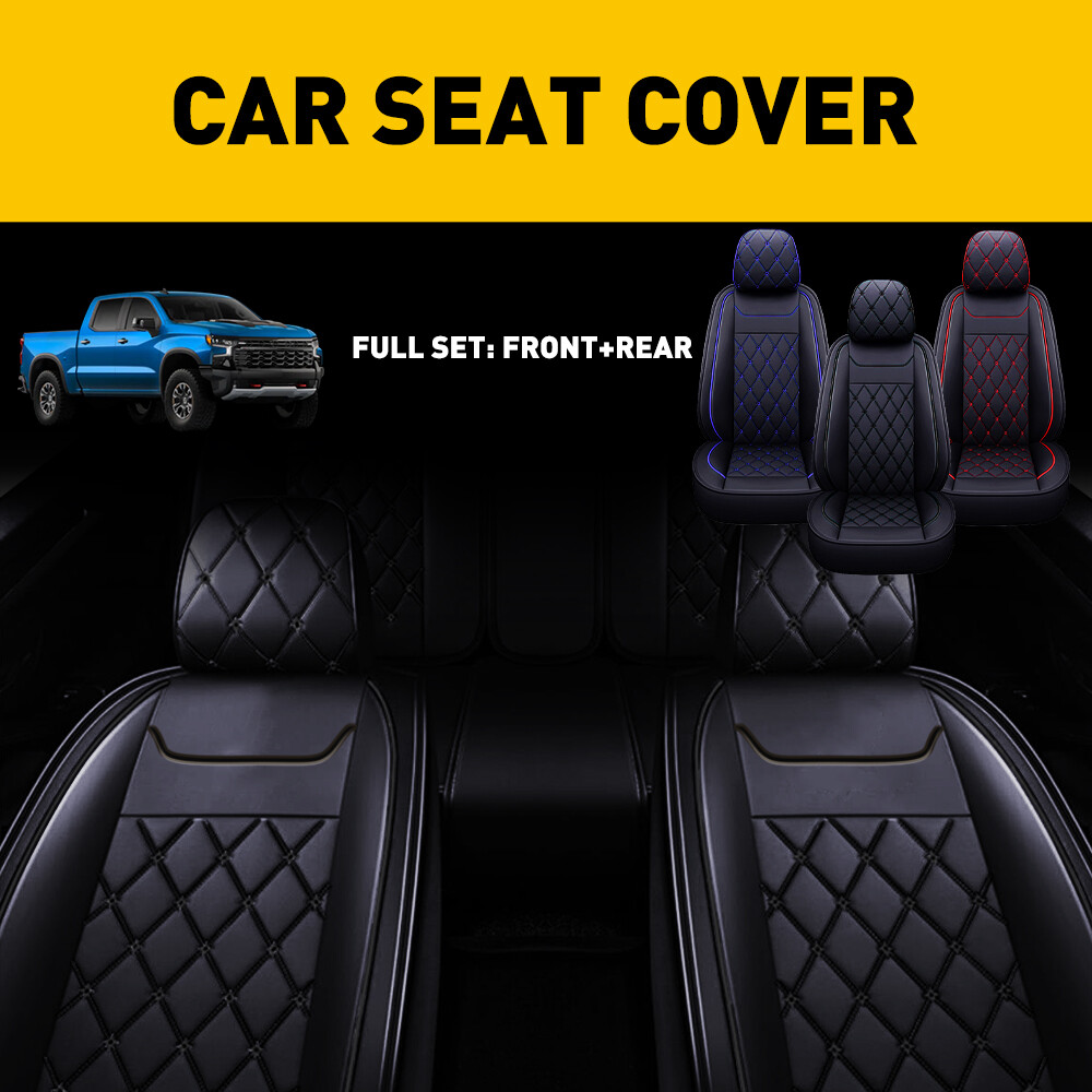 FRONT+REAR KIT BLACK Leather Car Seat Cover Fit For Chevy Silverado GMC Sierra