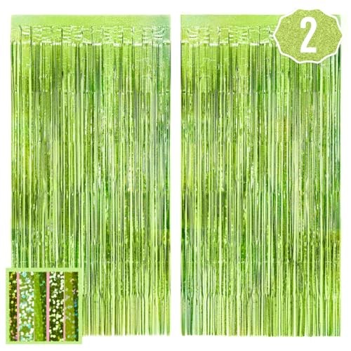 Party Decorations Lime Green Foil Curtain - Set of 2 | Bachelorette Party