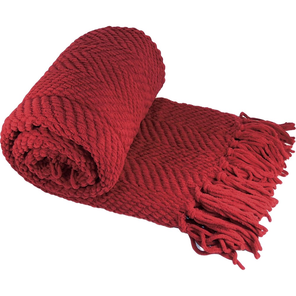 Red Throw Blanket Knitted Tweed Throw 60'' x 80'', Chili Pepper, Super Soft C...