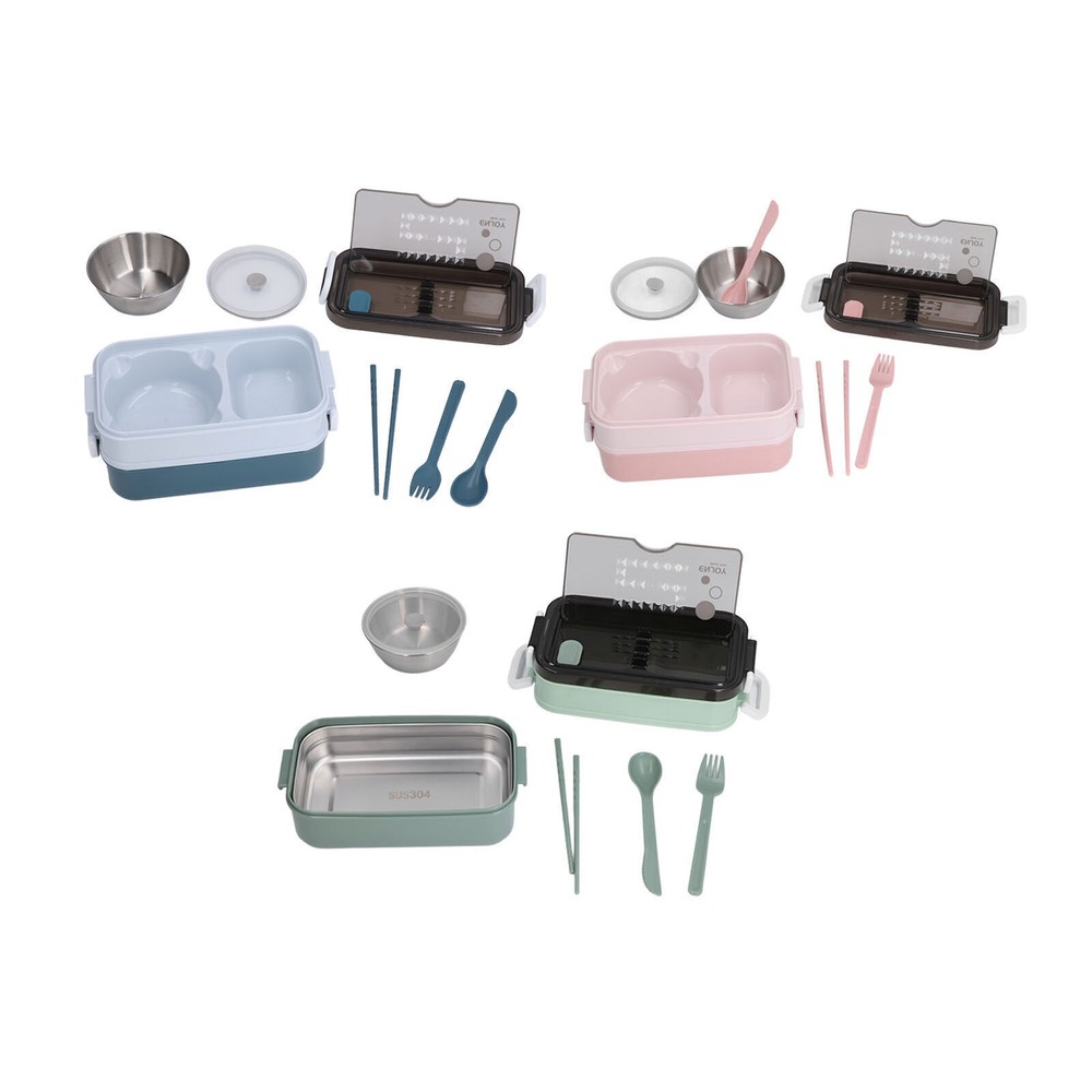 2-Tier Stackable Stainless Steel Insulated Lunch Box with Folding Buckle