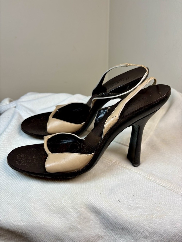 GUCCI Black Slingback Heels Womens Size 7.5 B Designer Luxury Shoes