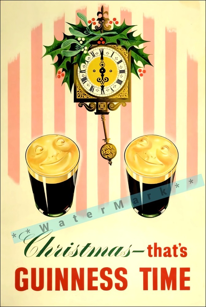 Christmas That's Guinness Time Vintage Poster Print Retro Style Drinks Art