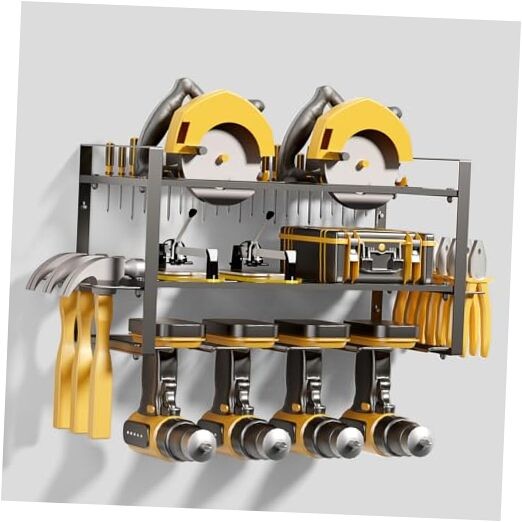Heavy Duty 16-Inch 3-Tier Wall Mount Power Tool Organizer with 4 Drill Holders