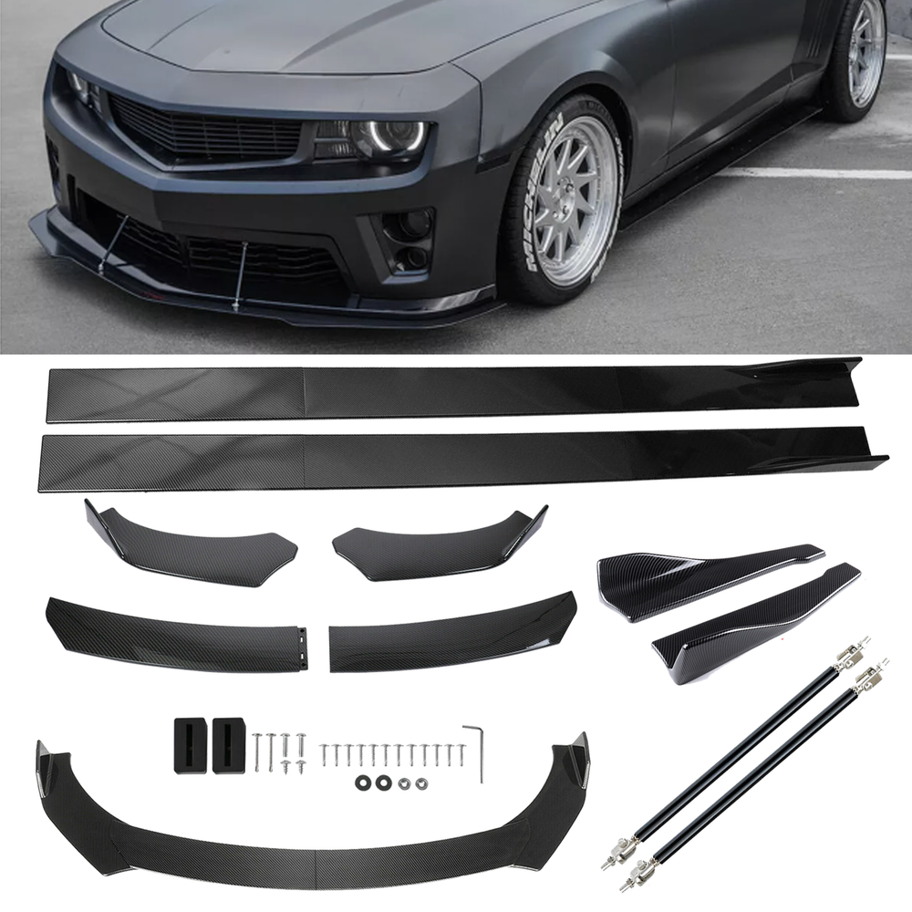 Carbon Fiber Front Lip Chin Bumper Side Skirt for Chevy Camaro SS Corvette  