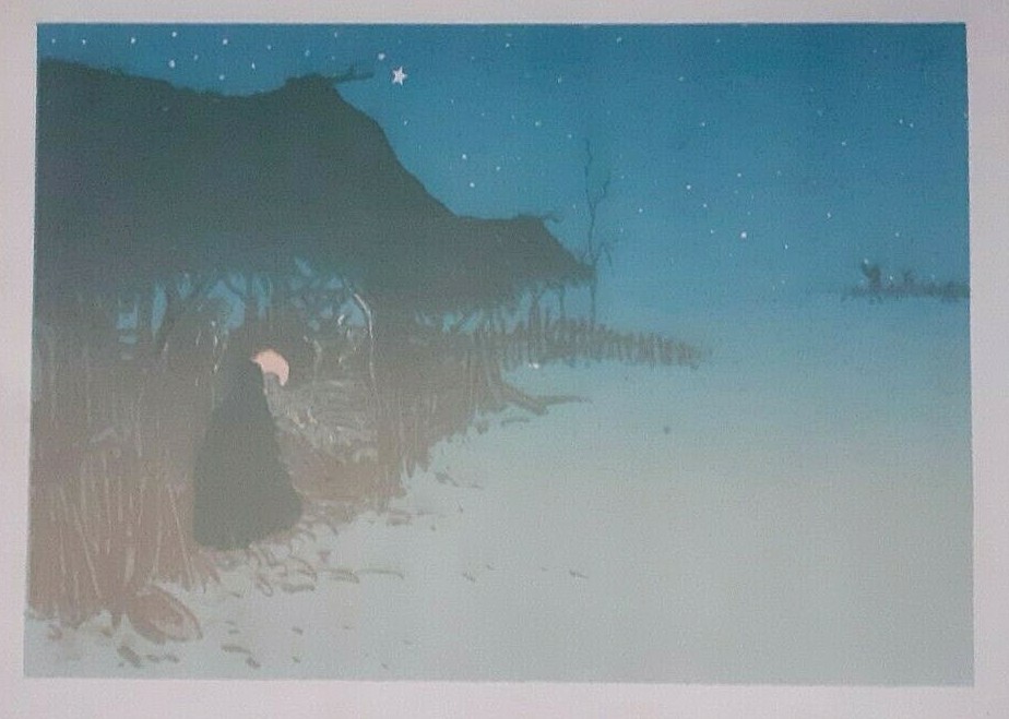 Vintage 1890 Henri Riviere Nativity Scene Biblical Print Jesus Stable